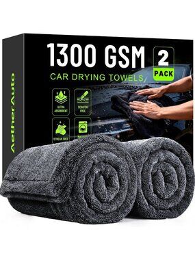 Super Absorbent 1300GSM Car Drying Towels - 2-Pack, 36"x24" for Quick Drying